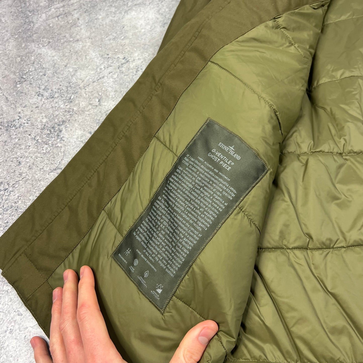 Stone Island Khaki Ghost O-Ventile Primaloft Jacket Large 24” BNWT