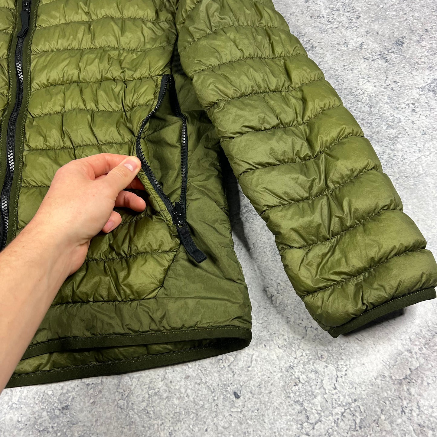 Stone Island Khaki Micro Yarn Down Jacket Large 22”