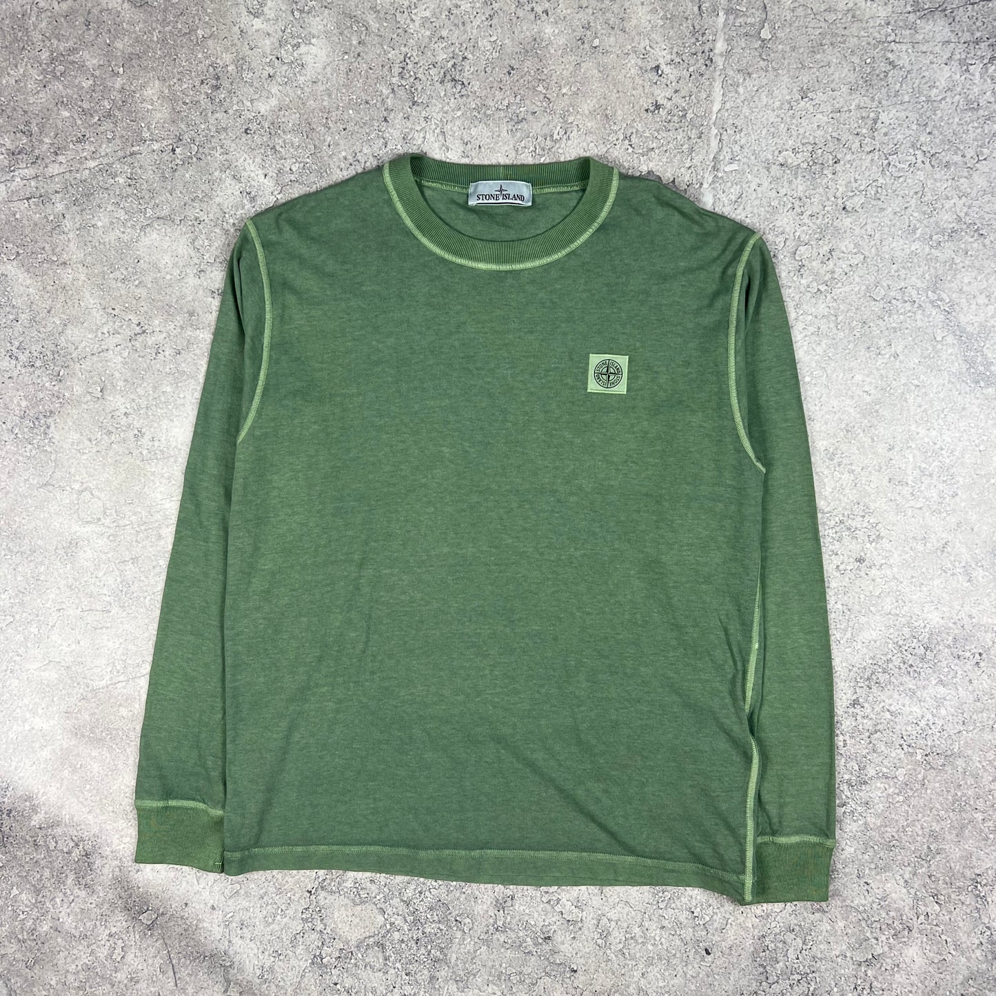 Stone Island Green Garment Dyed Long Sleeve T-Shirt Large 21.5”