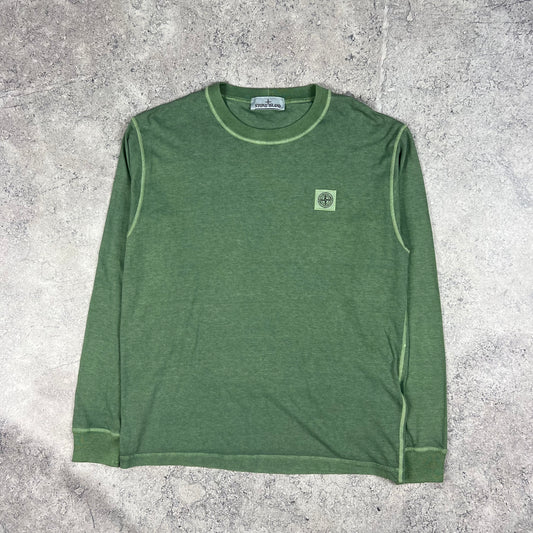 Stone Island Green Garment Dyed Long Sleeve T-Shirt Large 21.5”