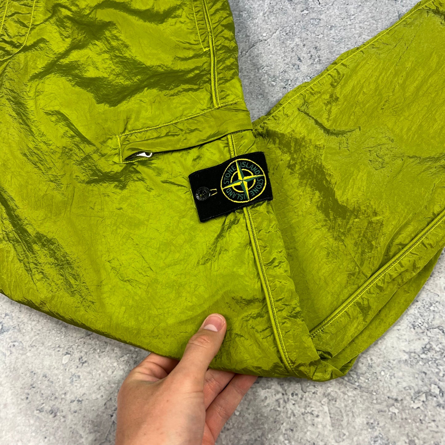 Stone Island Lime Nylon Metal Cargo Trousers W34”