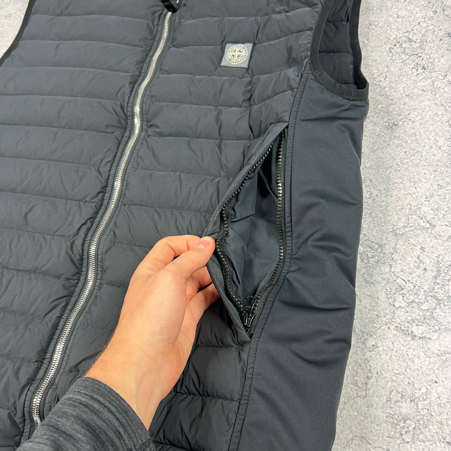 Stone Island Black Loom Woven Down Gilet Large 22”