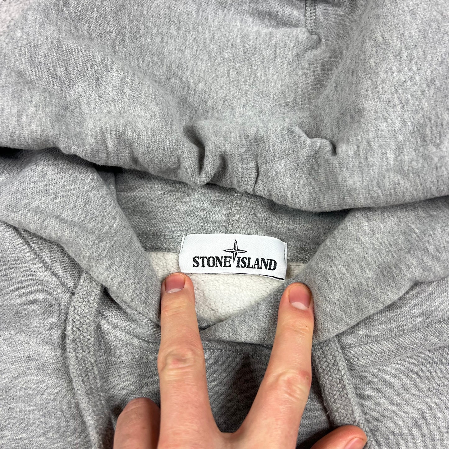 Stone Island Grey Compass Logo Hoodie Large 22.5”