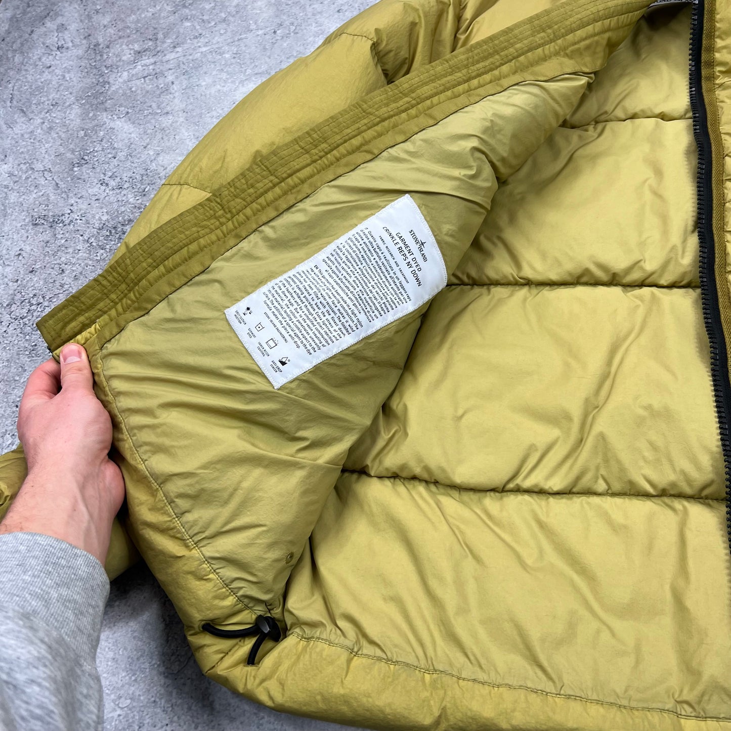 Stone Island Mustard Crinkle Reps Down Jacket Large 23”