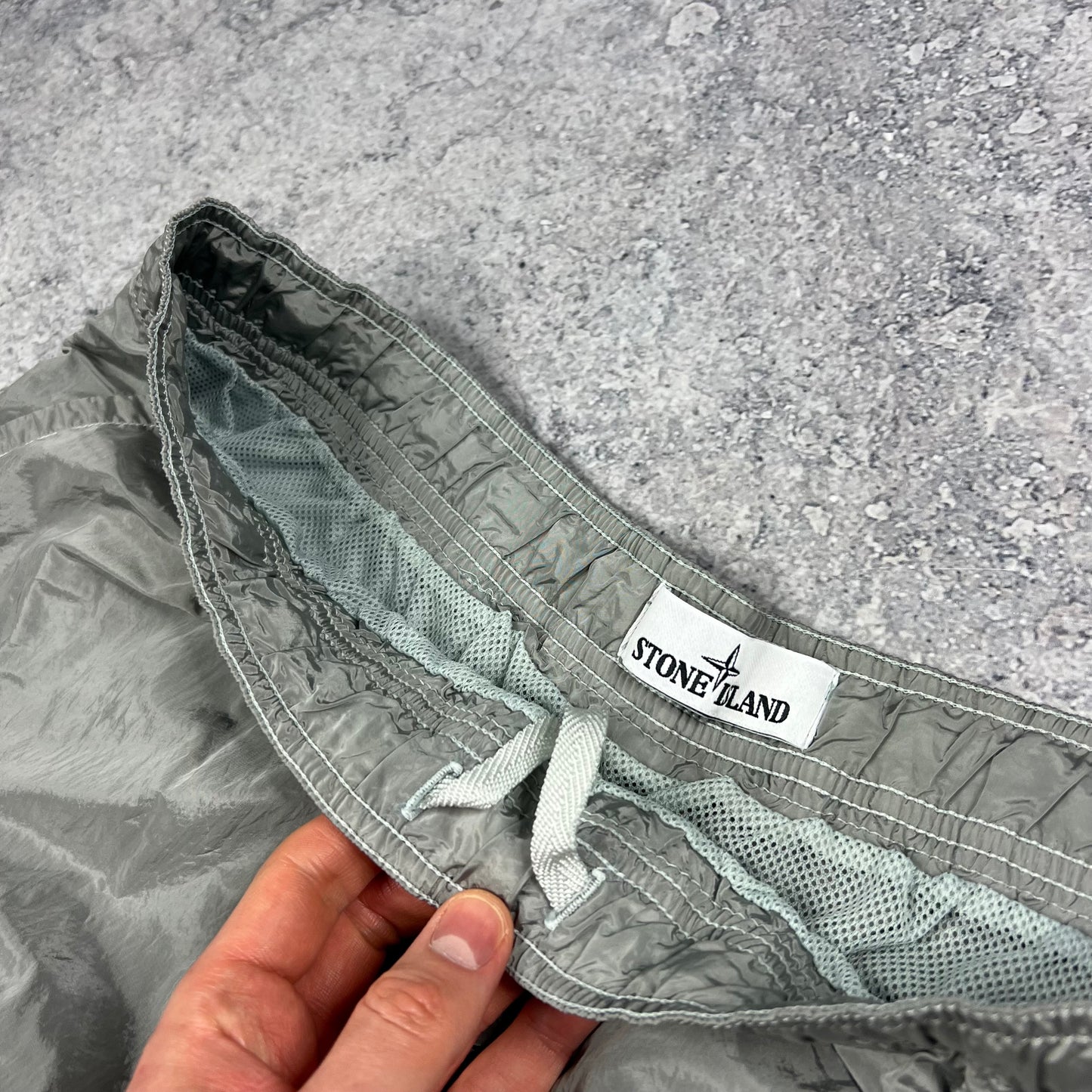 Stone Island Silver Nylon Metal Swimshorts Large 34”